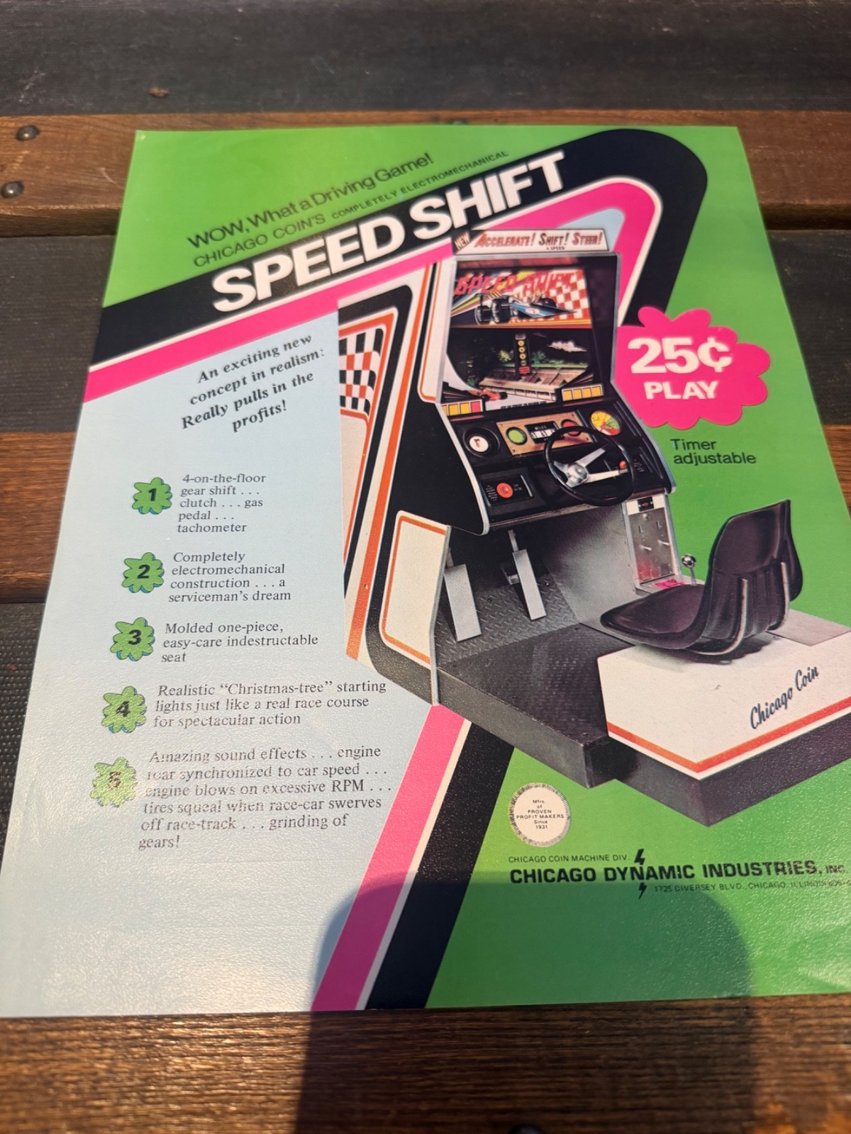 Vintage Chicago Coin SPEED SHIFT Vintage Arcade Game Advertising