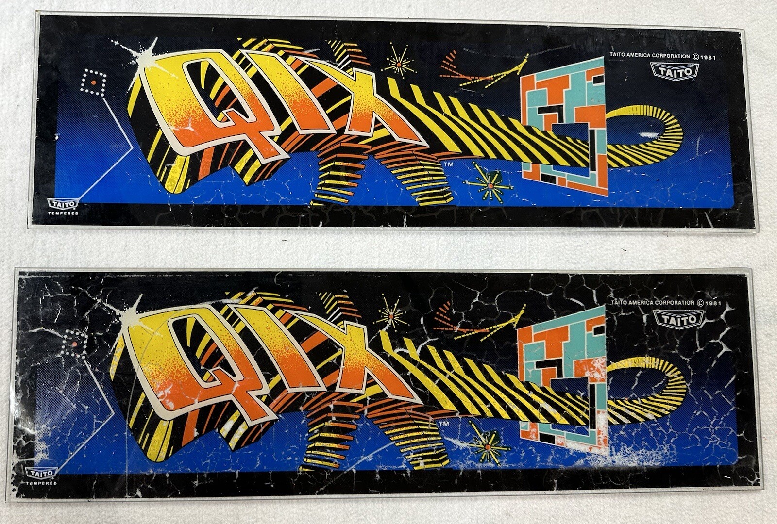 Two Vintage Arcade Video Game Original Marquee “Quix”