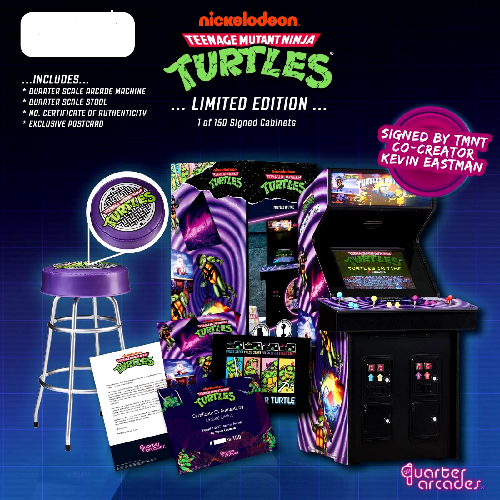 Official TMNT – Turtles in Time Quarter Size Arcade Cabinet-Exclusive Signed CE