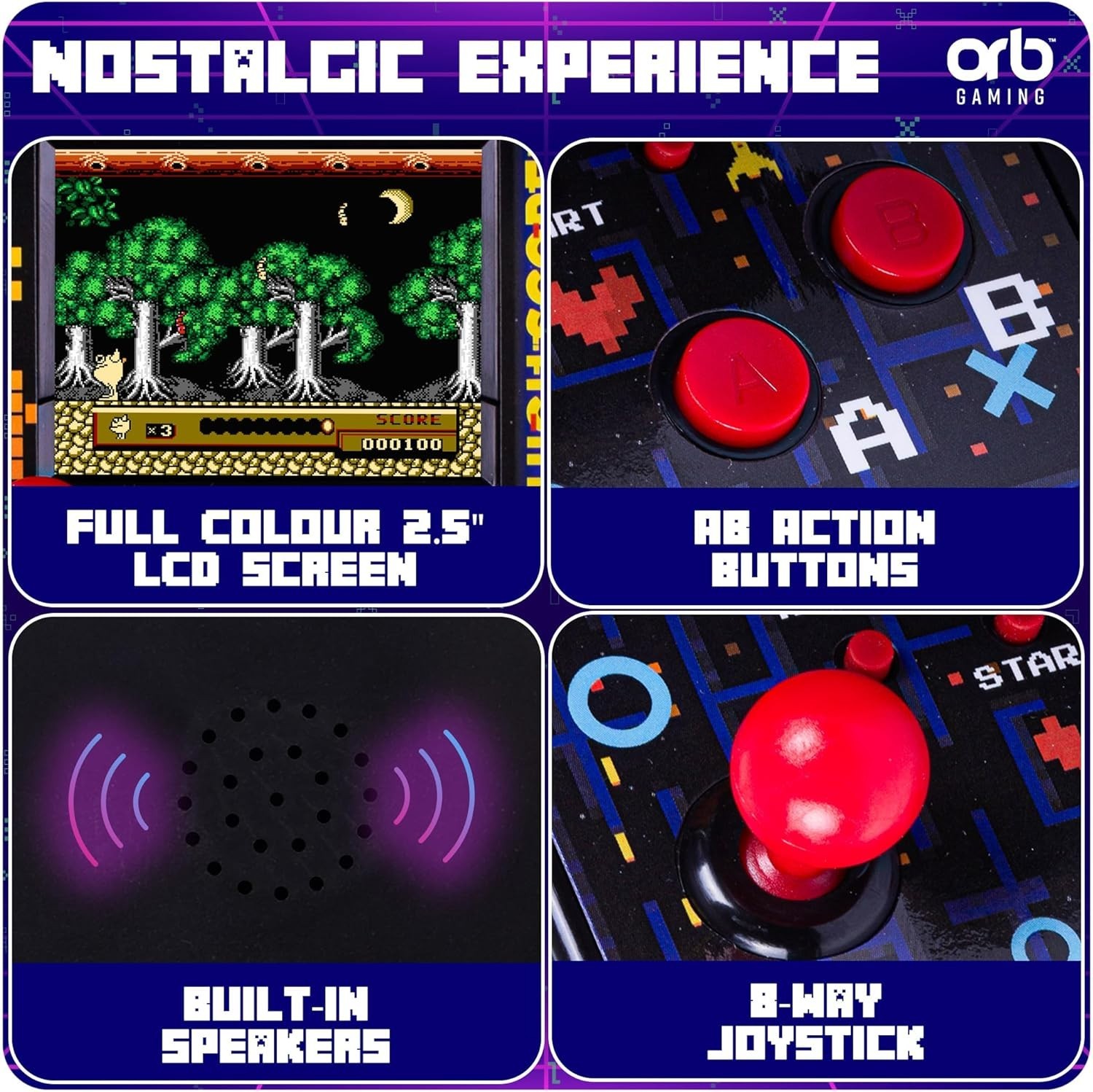 Orb – Mini Arcade Machine, 300 in-Built Games, 8-Bit Retro Arcade Games, 2.5”…