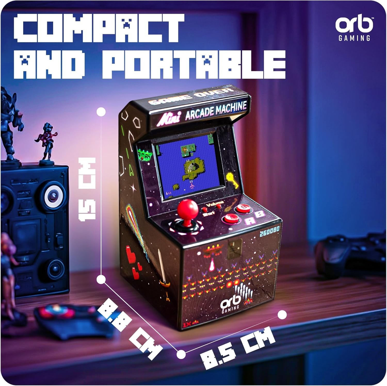 Mini Arcade Machine with 240 Retro Games, 2.5″ Screen, Joystick, Battery