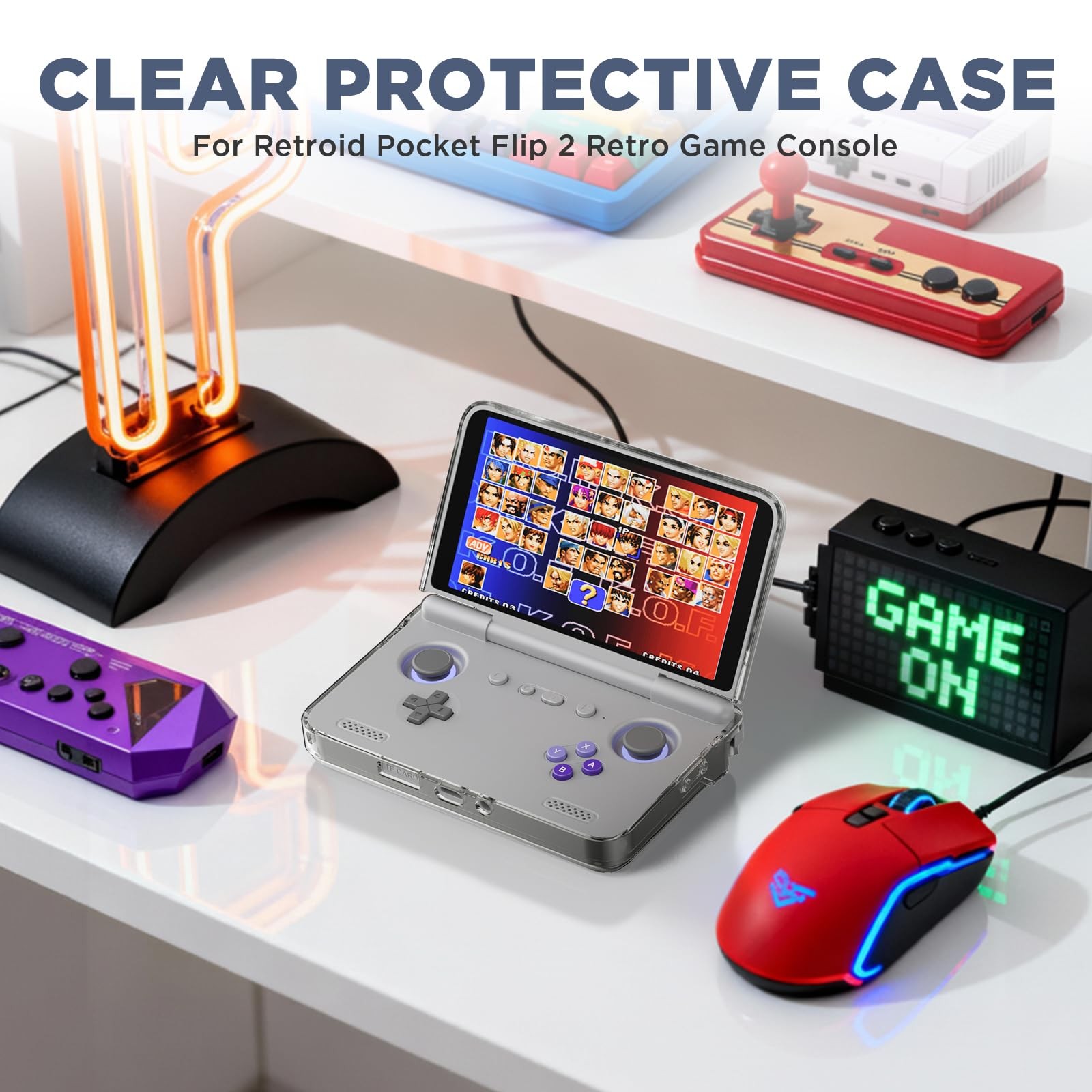 for Retroid Pocket Flip 2 Retro Game Console Protective Case,Clear Clear Gray
