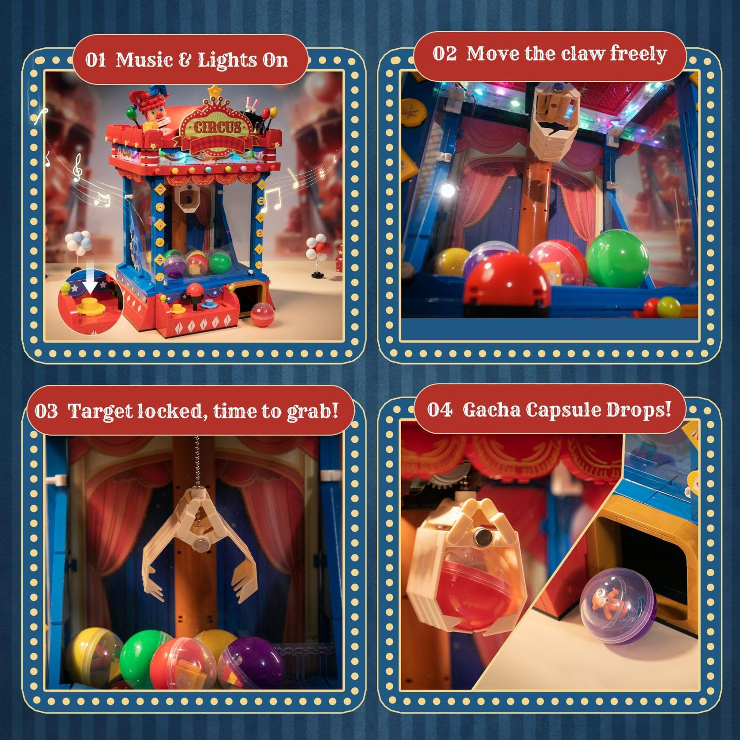 Retro Circus Claw Machine Building Kit, Arcade Style Arcade Machine Block Model