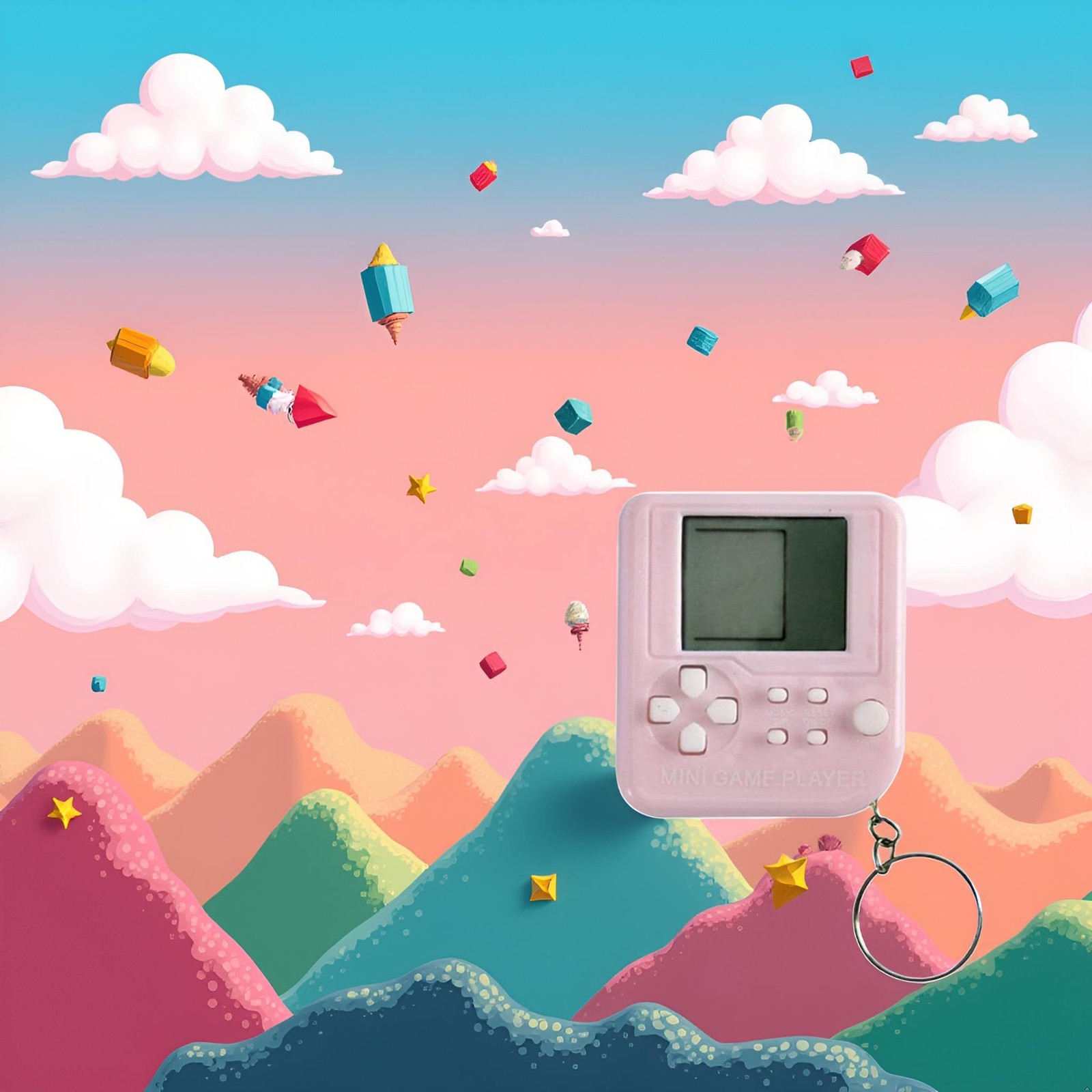 New Nostalgic Small Handheld Keychain Game Machine 1 x 1 x 0.2 inches, Pink