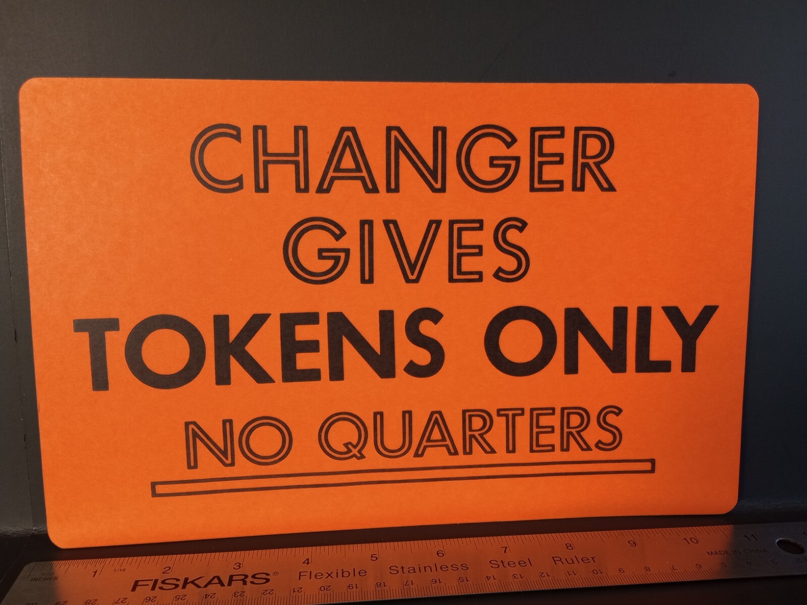 Vintage Arcade Machine Sign 1980’s GAME TOKENS DOUBLE SIDED AUTHENTIC RETRO HTF