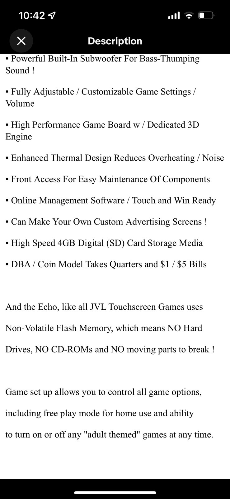 JVL Echo Touchscreen Video Bar Game
