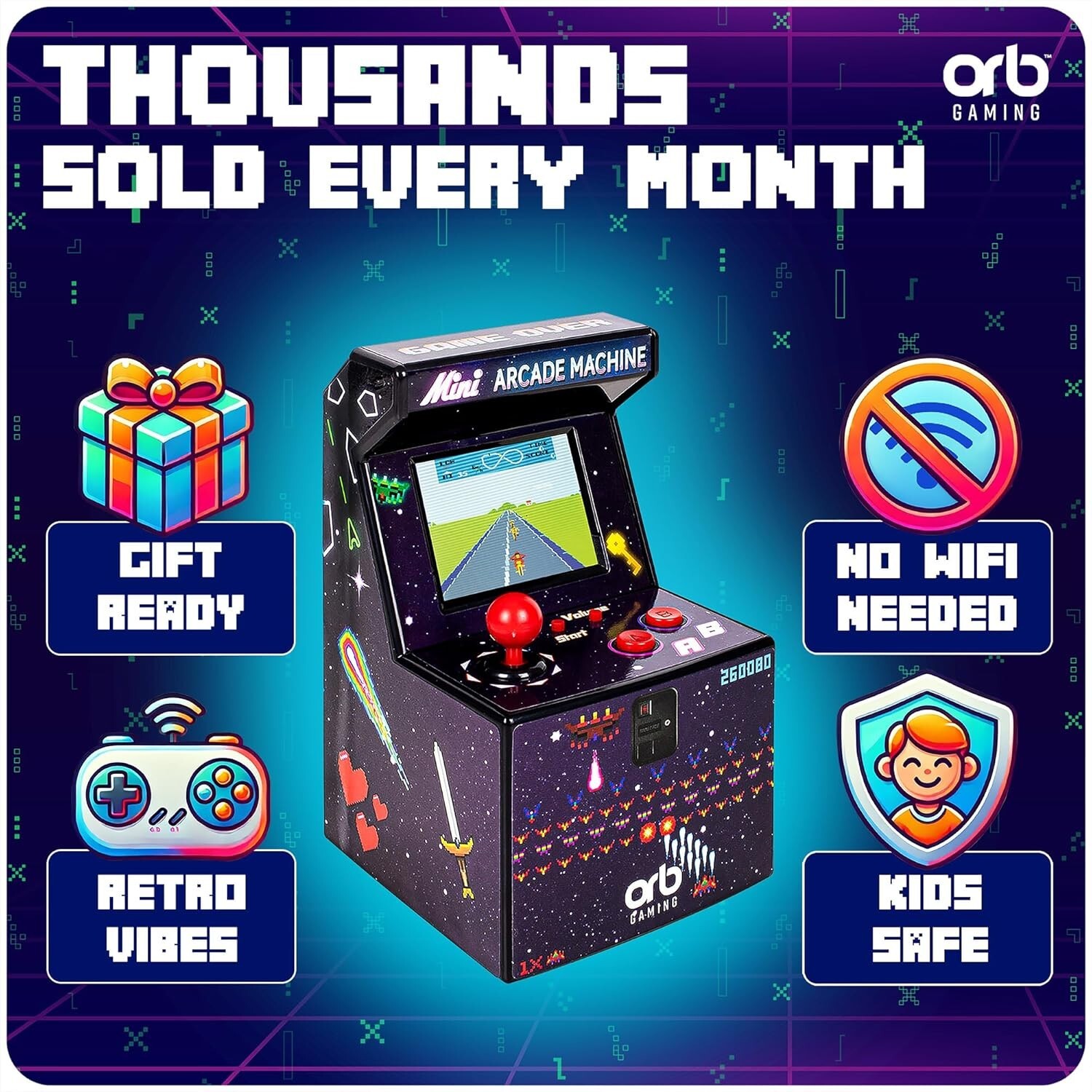 Relive 80’s with Mini Arcade Machine: 240 Built-in Games, Battery Powered Fun
