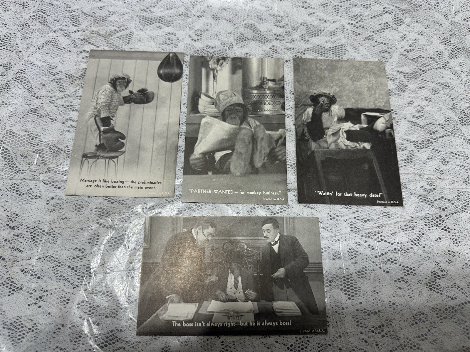 1940s Penny Arcade Cards (Humor) Monkeys. Lot Of 4