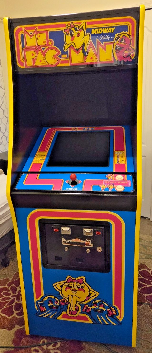 REFURBISHED MS. PACMAN, NEW ART WORK, NEW CAP KIT ON MONITOR, NEW JOYSTICK PARTS