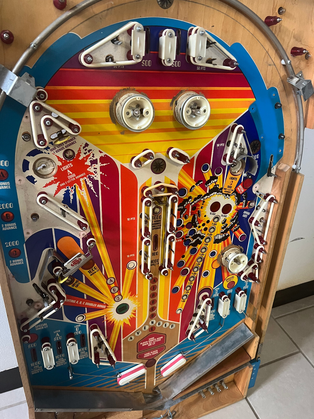 AIRBORNE AVENGER by ATARI 1977 Pinball PLAYFIELD (POPULATED)