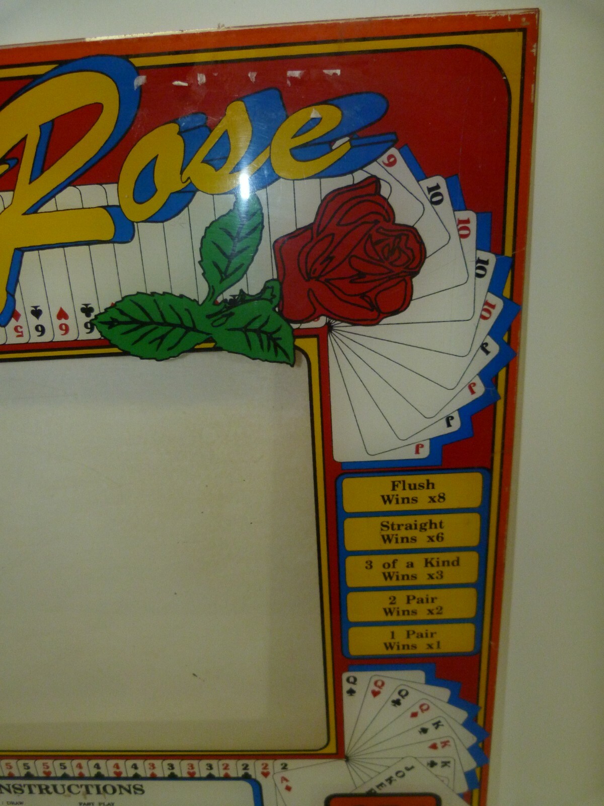Vintage IOWA ROSE Video Poker Machine Arcade Game Hard Plastic Screen Top