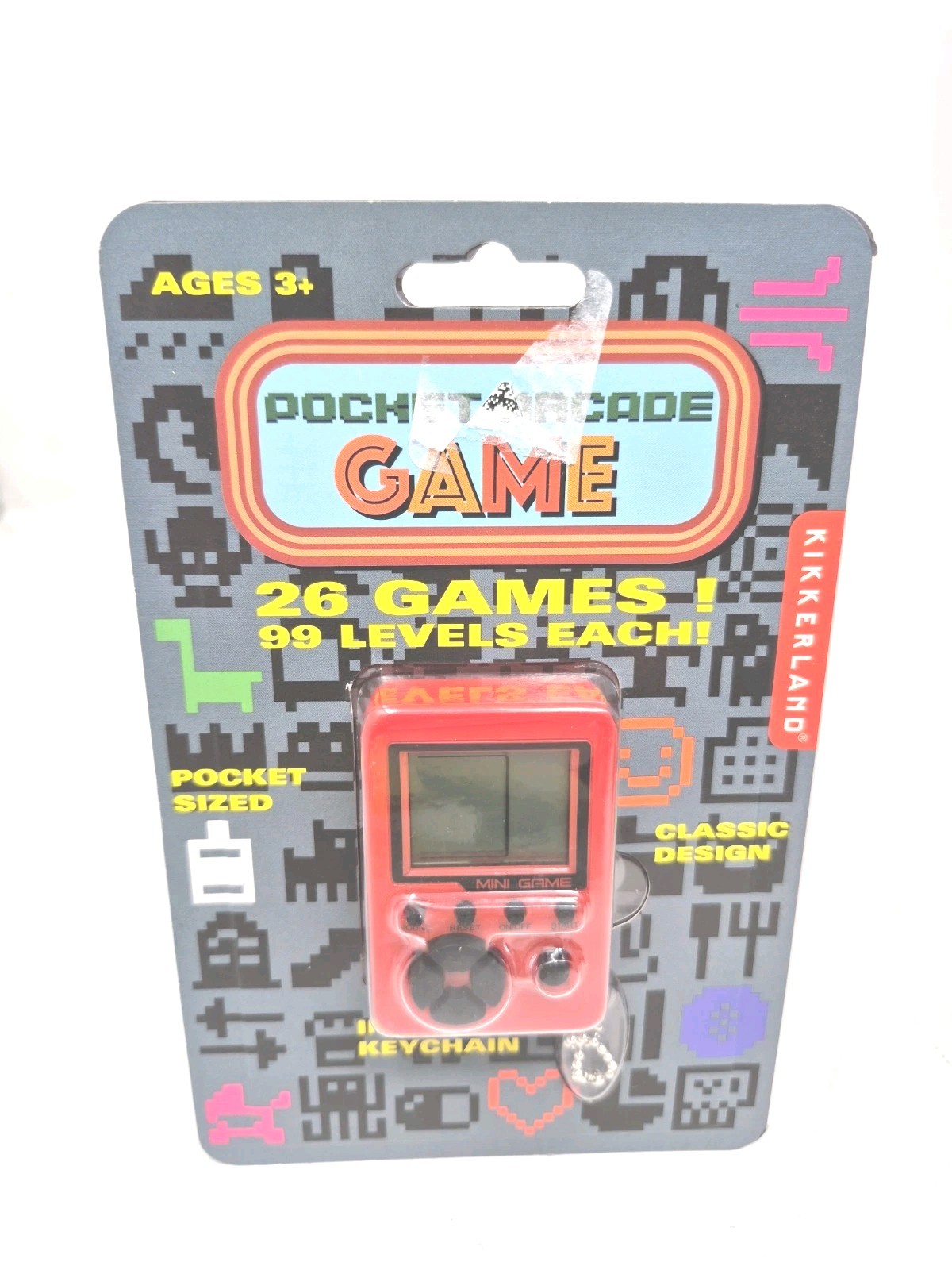 Kikkerland Pocket Arcade Game with 26 Games-99 Levels Each-New Sealed