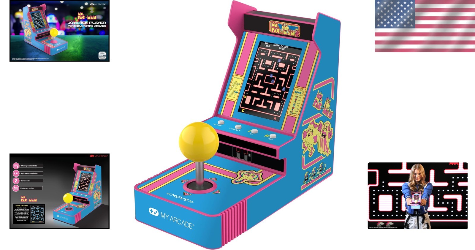 Retro Arcade Game Console Ms Pac Man Joystick Player for Adults Portable Fun