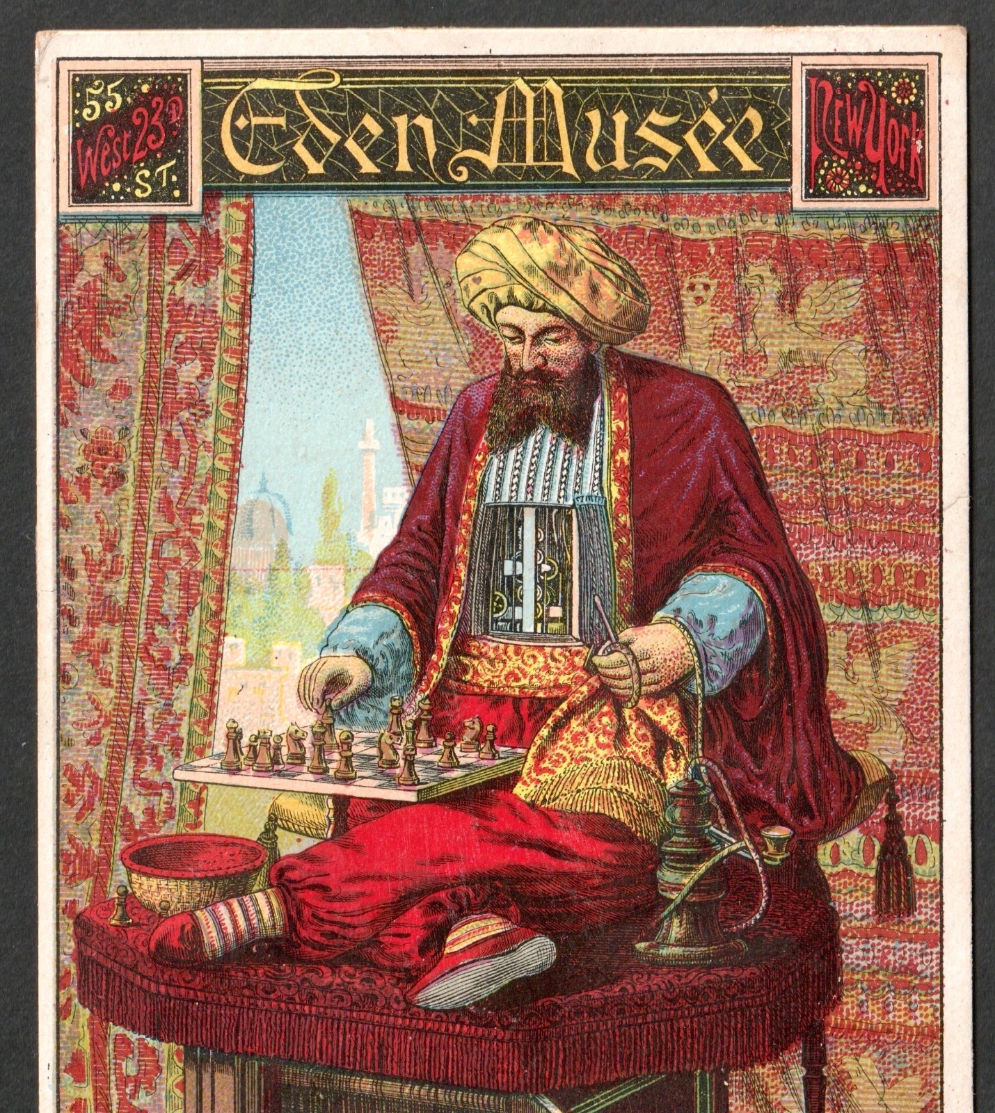 Ajeeb Arcade © 1886 Chess Automaton Eden Musée Museum Circus Sideshow Trade Card