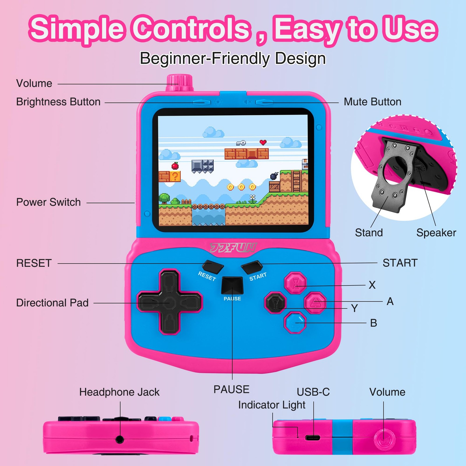 Handheld Game Console for Girls, 220 Retro Games 1 x 4 x 5.3 inches, Rose