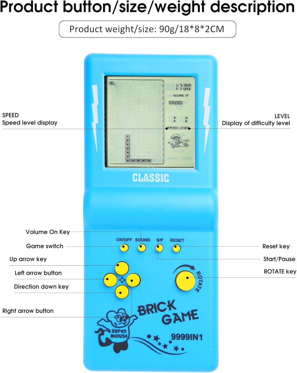HLF 3.5-Inch Large Screen Retro Brick Game Console for the 80S/90S Building Bloc
