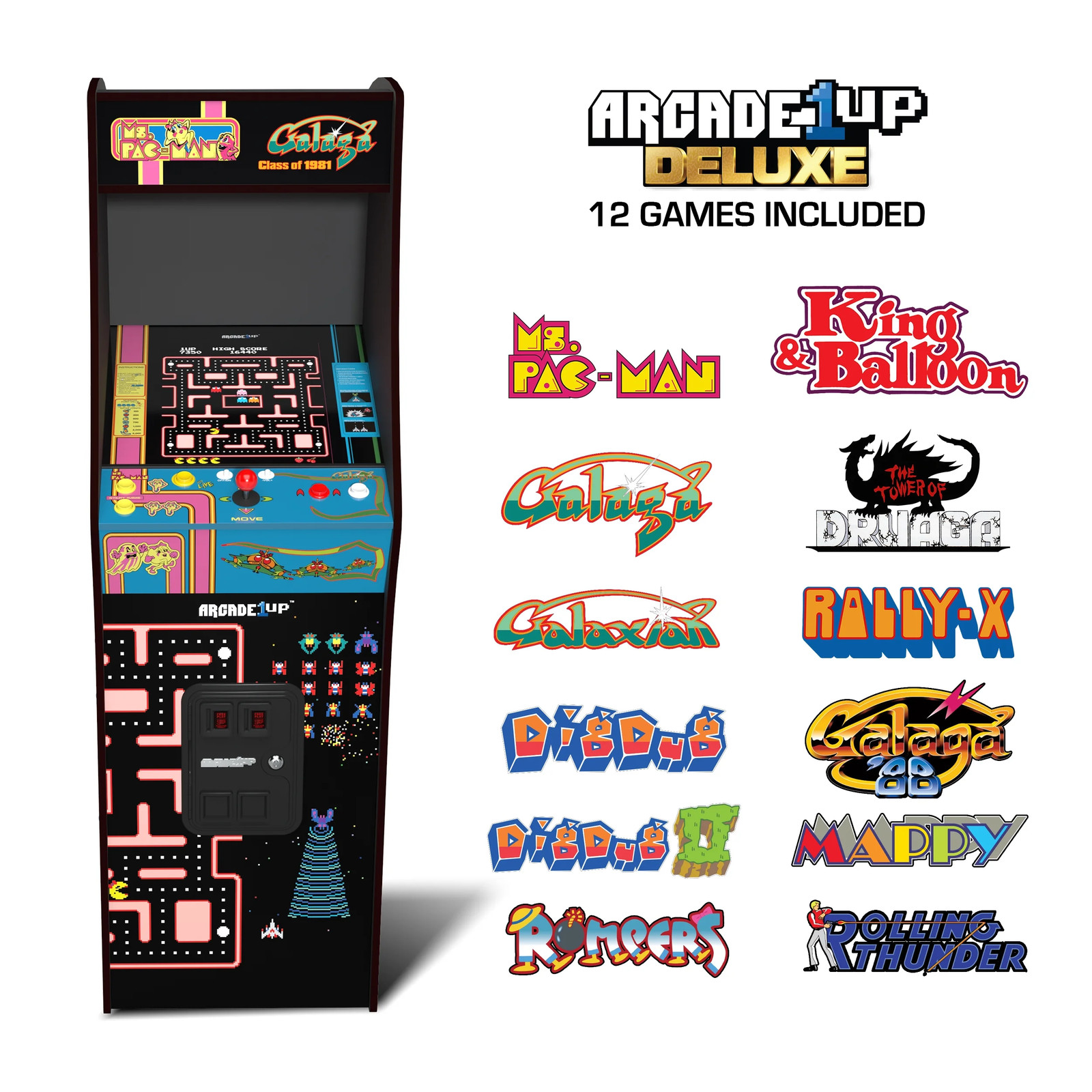 Ms. PAC-MAN & GALAGA Class of ’81 Deluxe Arcade Game with WIFI, 12 Classic Games