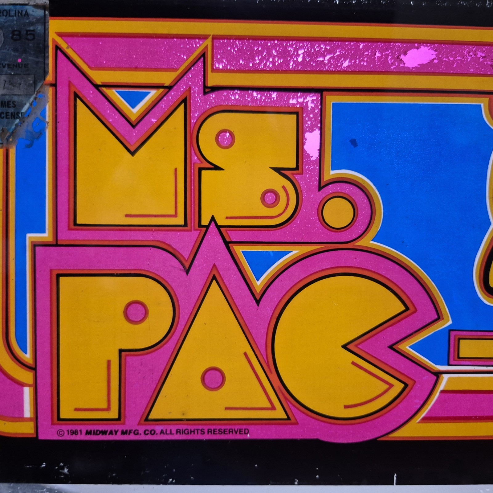 Vintage Ms. Pac-Man Video Game Arcade Sign Marquee Cabinet 1981 Midway Bally