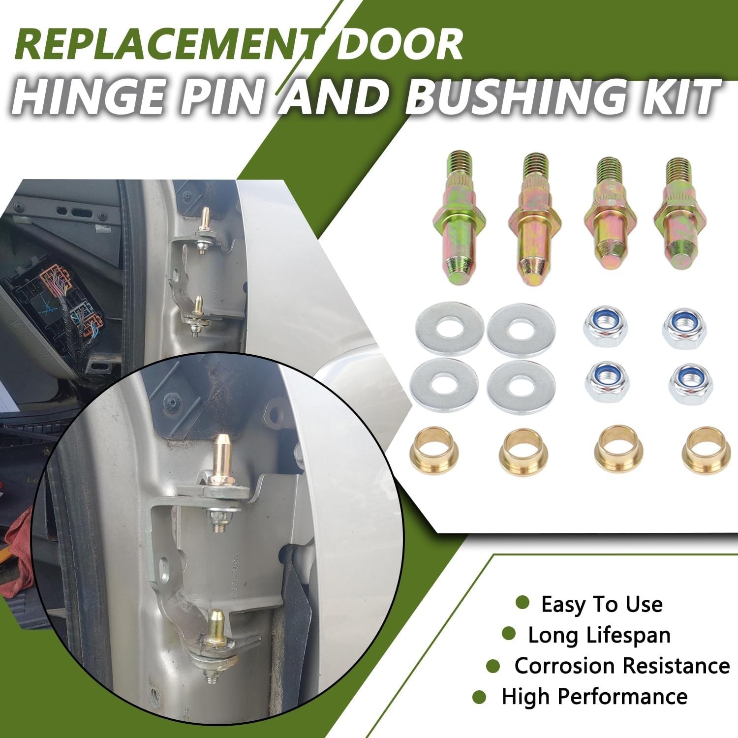 Door Hinge Pin and Bushing Repair Kits Compatible with Chevy GMC 1999-2007