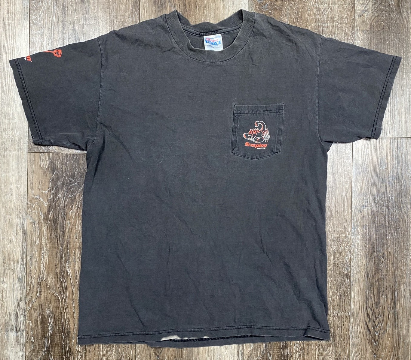 Vintage Merit Killer Darts T-Shirt Size L Scorpion Promo Pocket Tee Heavy Fade
