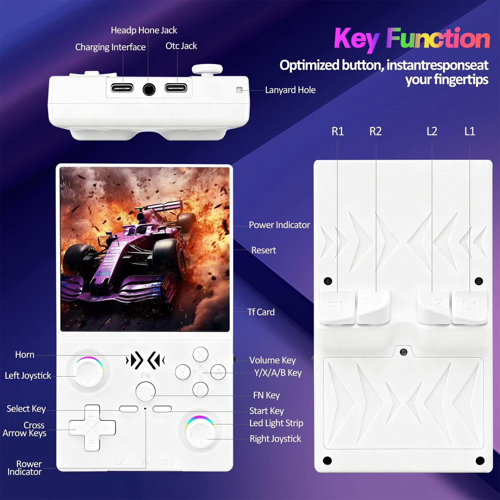 XF40V Retro Handheld Game 1.5 inches x 3.5 x 5 inches, White-64g