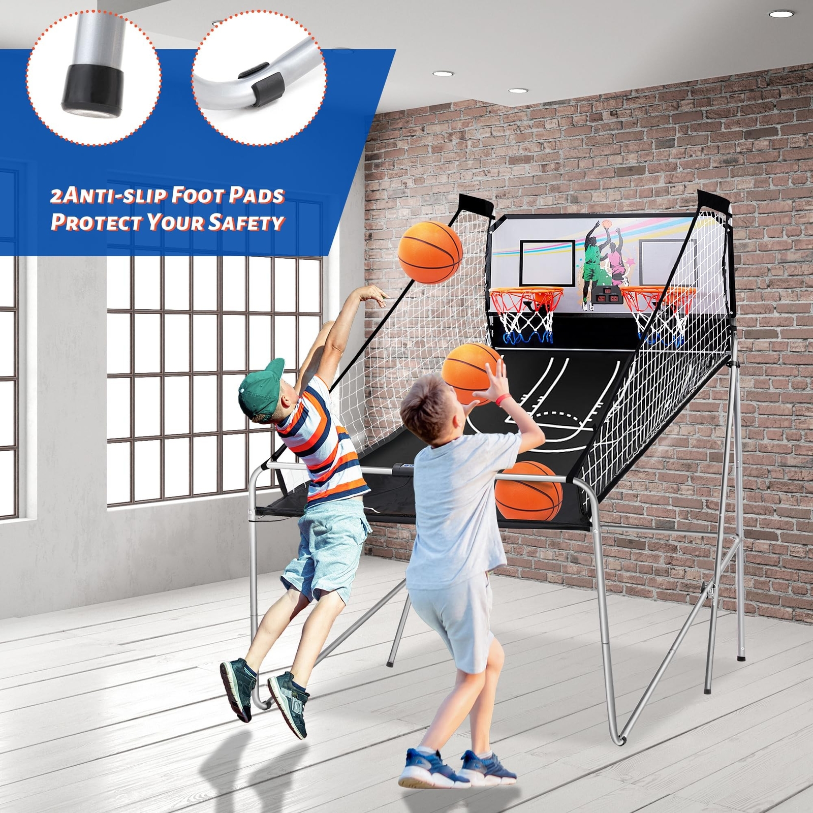 Foldable Electronic Dual Basketball Arcade Game,Double Shot 2Player,8 Game Op…