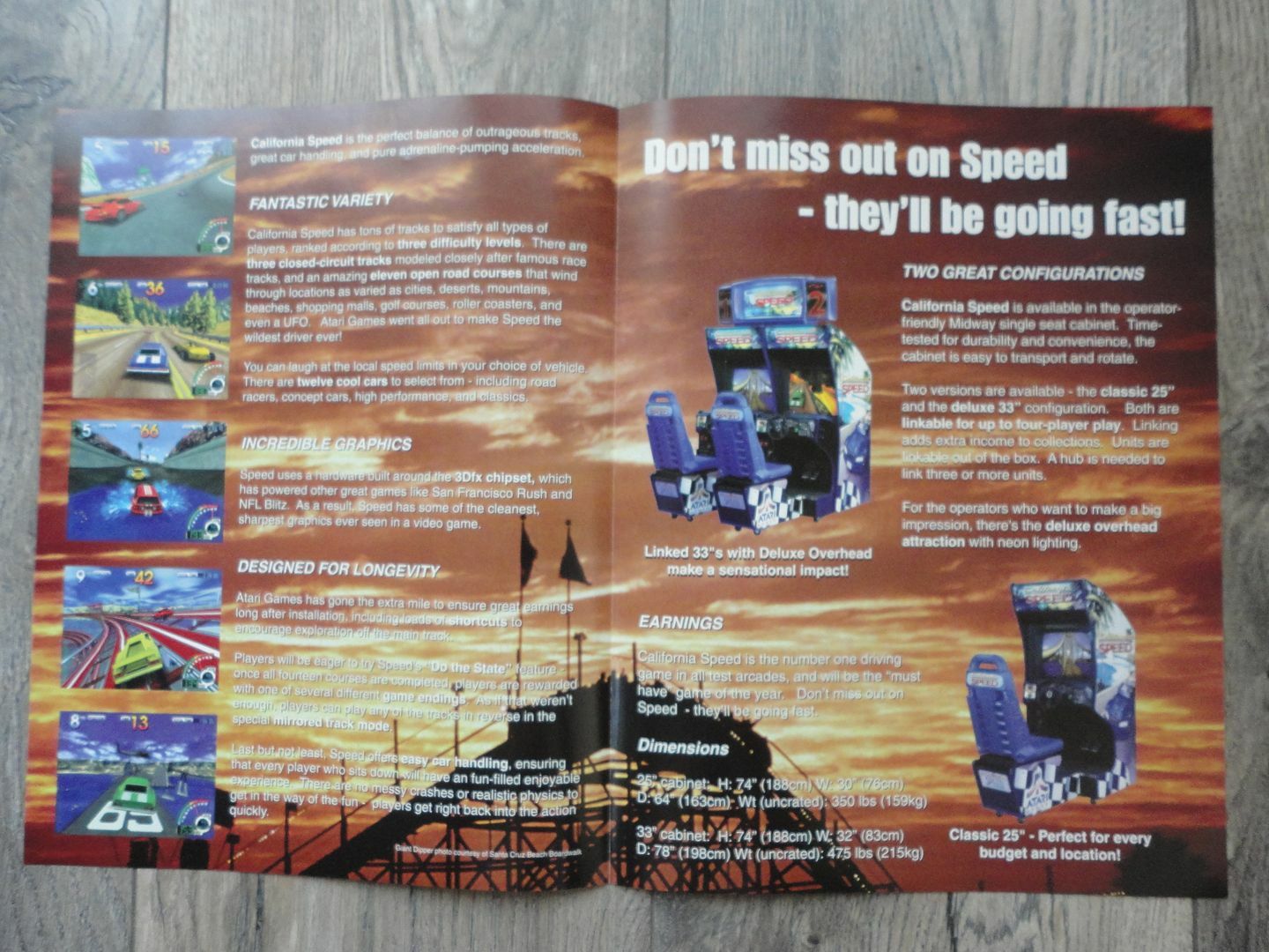California Speed Video Arcade Machine Flyer Original Atari Brochure