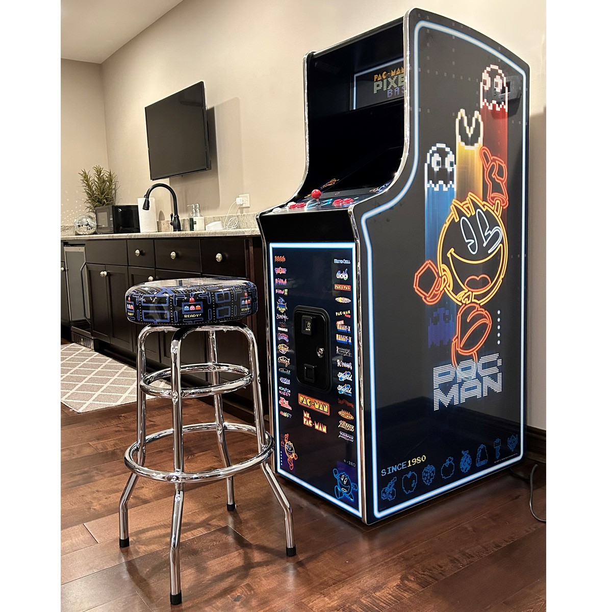 Pac Man Pixel Bash Home Upright Arcade Game – Neon